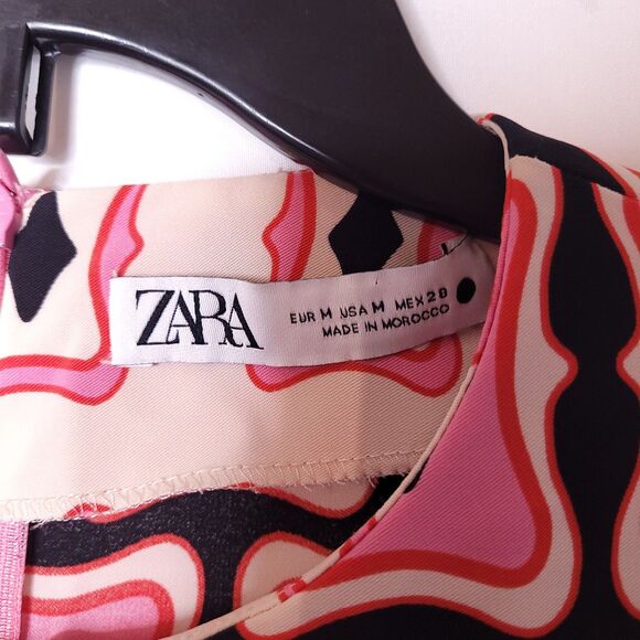 Zara Midi Dress Medium Pink, Black Printed Side Slits Resort - Picture 11 of 12